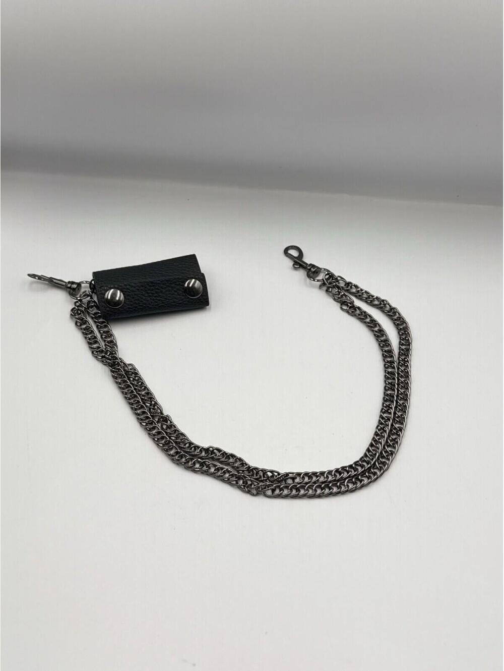 Biker Style Double Chain Wallet Clip – Silver Tone